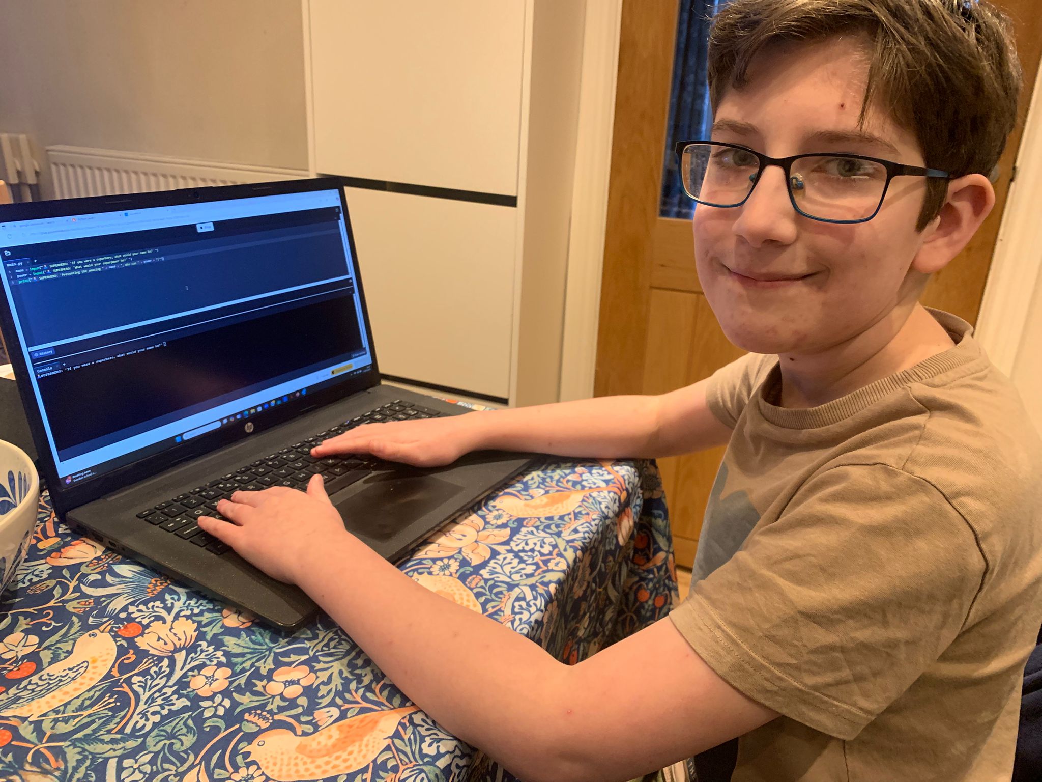 Young student coding